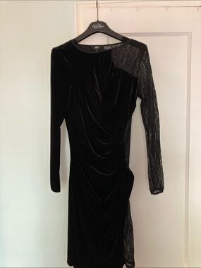 AX Paris Black Velvet Dress with Lace Sleeve